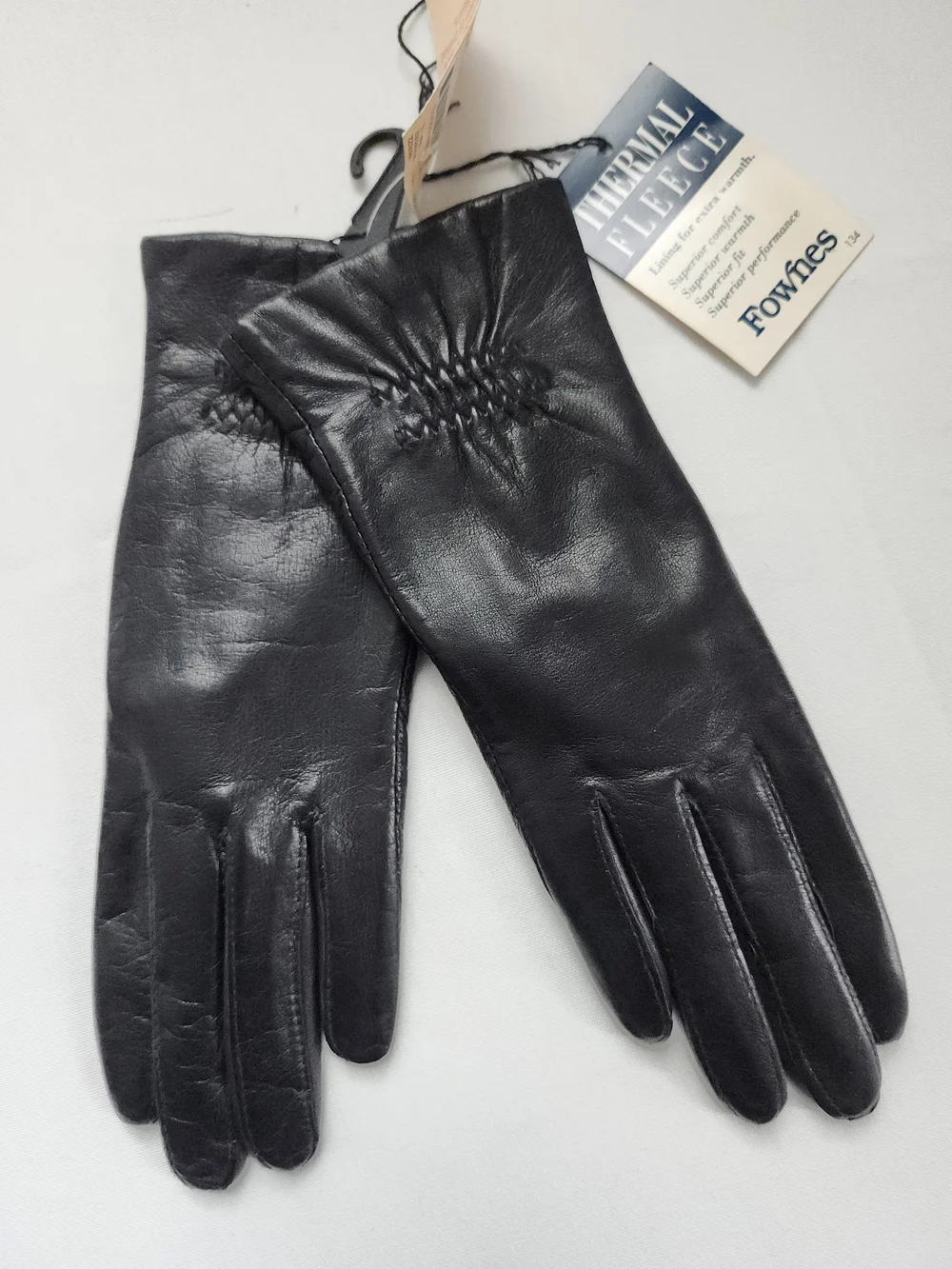 Fownes NWT Vintage Women’s Black Leather Gloves with Thermal Fleece Lining 7.5